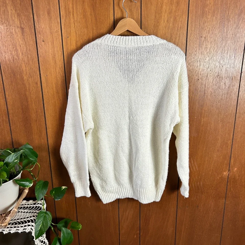 Vintage AKA Bay Cream Knit V-Neck Button Sweater Plus Size 20W Staple Piece‎